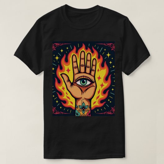 Flammende dritte Augenhand T-Shirt (Design vorne)