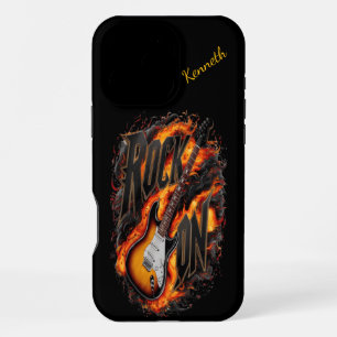 Flammende E-Gitarre mit fettem Text iPhone 16 Pro Max Hülle