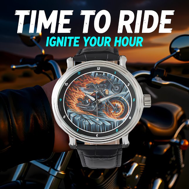 Flammende Motorräder, Eissplitter-Uhr. Armbanduhr (Von Creator hochgeladen)