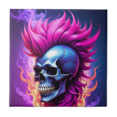 Flammende Punk Skull Keramik Tile Fliese (Vorderseite)