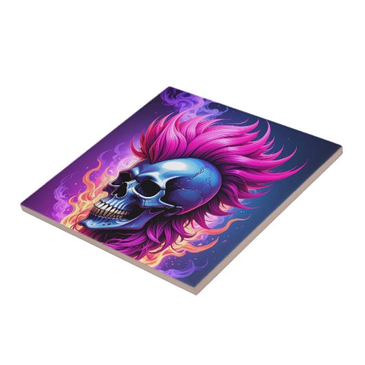 Flammende Punk Skull Keramik Tile Fliese (Seite)