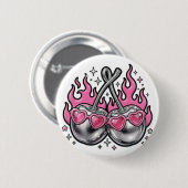 Flammende Silberkirschen - Chrome-Kirsche in Flamm Button (Vorne & Hinten)