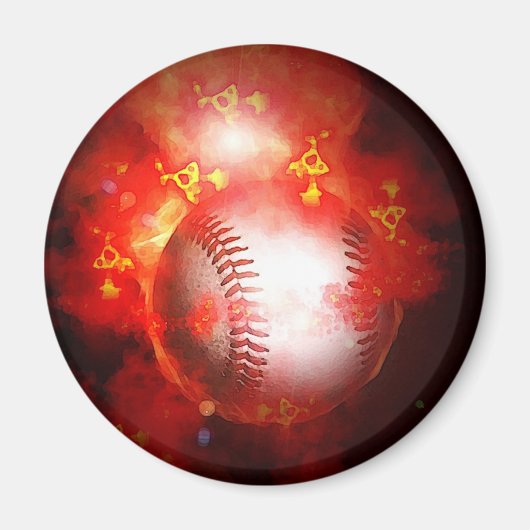 Flammender Baseball Magnet (Vorne)