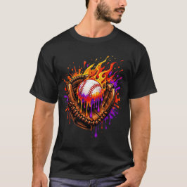  Flammender Baseballhandschuh-Tropfen T-Shirt