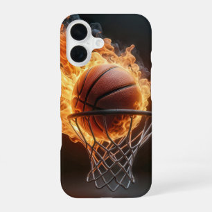 Flammender Basketball im Korb iPhone 16 Hülle