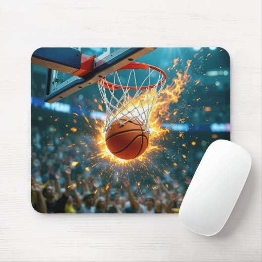 Flammender Basketball im Netz Mousepad (Mit Mouse)