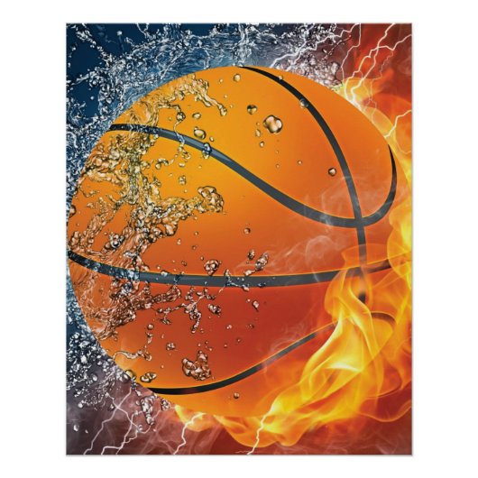 Flammender Basketball Poster (Vorderseite)