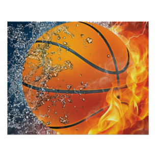 Flammender Basketball Poster
