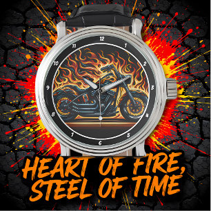 Flammender Chopper, feuriges Zifferblatt. Armbanduhr