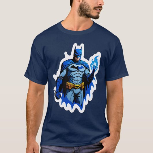 Flammender Dunkler Ritter – Blaues Feuer Superheld T-Shirt (Vorderseite)