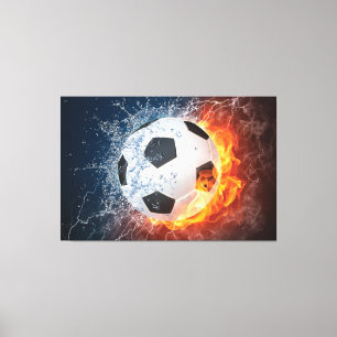 Flammender Football/Soccerball-Wurfkissen Leinwanddruck