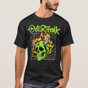 Flammender grüner Totenkopf mit Hörnern Streetwear T-Shirt