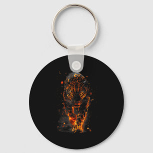 Flammender Jaguar Wilder Leopard Wildes Feuer Tier Schlüsselanhänger