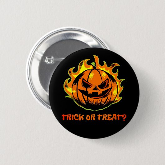 Flammender Kürbis-Streich oder Süßigkeit? –Hallowe Button (Vorne & Hinten)