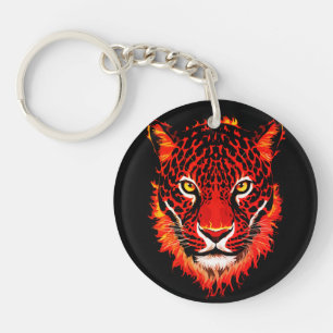 Flammender roter Leopardenkopf Schlüsselanhänger