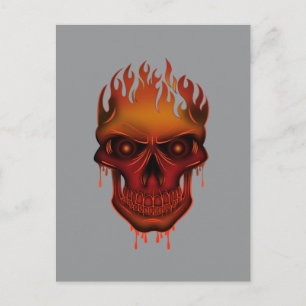 Flammender schmelzender Schädel auf grauem minimal Postkarte
