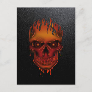 Flammender schmelzender Totenkopf auf schwarzem Gl Postkarte