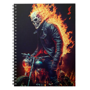 Flammender Totenkopf-Biker-Motorrad-Spiralblock Notizblock