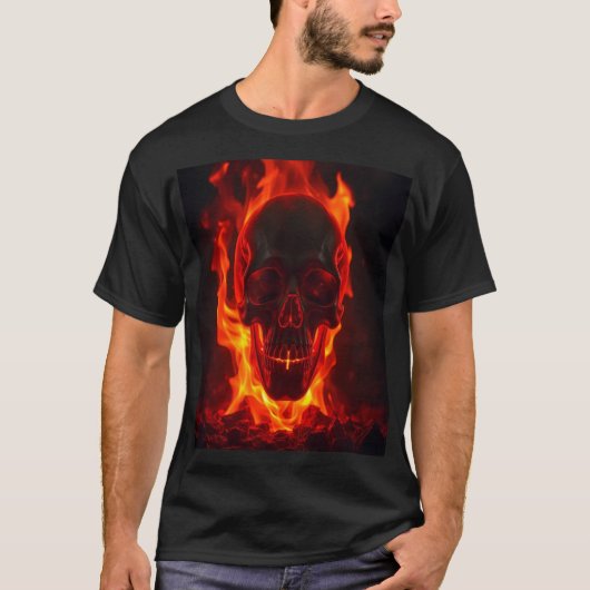Flammender Totenkopf Feuer T-Shirt (Vorderseite)