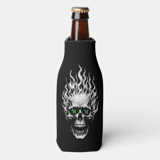 Flammender Totenkopf Personalisiert Flaschenkühler (Flaschenvorderseite)