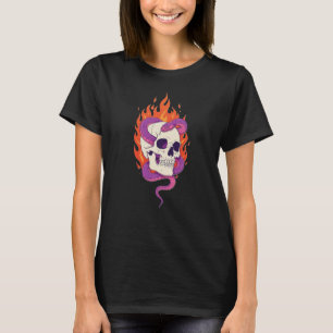 Flammender Totenkopf & Schlangen Damen Grafik T-Sh T-Shirt