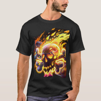 Flammender Totenkopf und gekreuzte Knochen T-Shirt