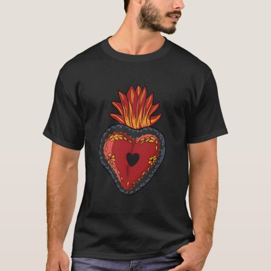 Flammendes Heiliges Er Mexicanische Volksfrömmigke T-Shirt (Vorderseite)