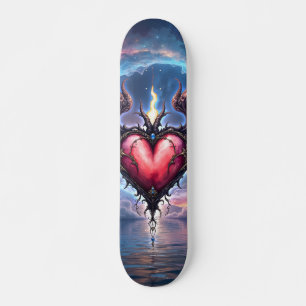 Flammendes Herz des Mondes – Gothic Cosmic Love Skateboard