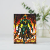 Flammendes, kopfloses Kürschnerfeuer Halloween Feiertagspostkarte (Stehend Vorderseite)