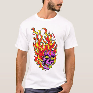 Flammendes lila Neon-Schädel-Grafik-T-Shirt T-Shirt