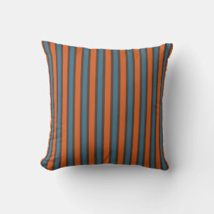 Flammendes Orange, Jeansblau und braune Streifen Kissen