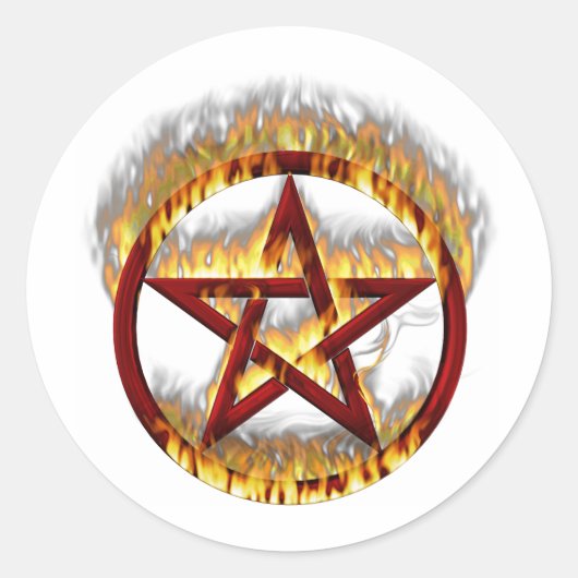 flammendes Pentagramm Runder Aufkleber (Vorderseite)