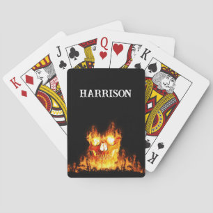 Flammendes Totenkopf Flammen Feuer Kreis Monogramm Spielkarten