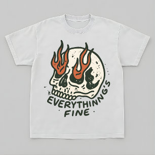 Flammendes Totenkopf-Grafik Sarcastic Vintage Grun T-Shirt