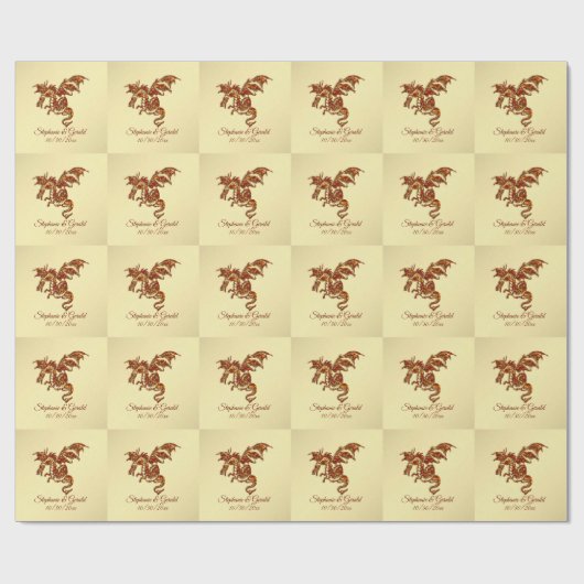 Flammendrache auf Gold Personal Geschenkpapier (Flach)