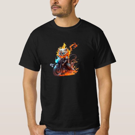 Flammenfahrer Feline: Inferno Ghost Cat Rider T-Shirt (Vorderseite)