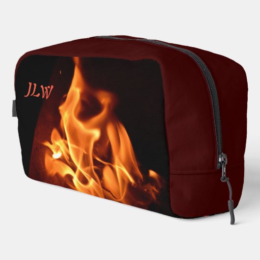 Flammenfotografisches Feuer mit Initialen Waschbeutel (Rechte Ecke)