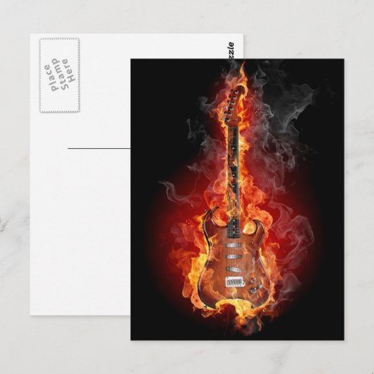 Flammengitarre Postkarte (Vorne/Hinten)