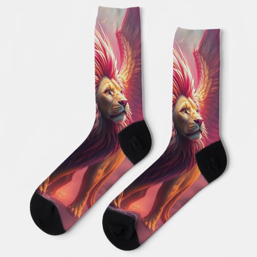 Flammenherz – Der geflügelte Löwe Socken (Linkes Detail)