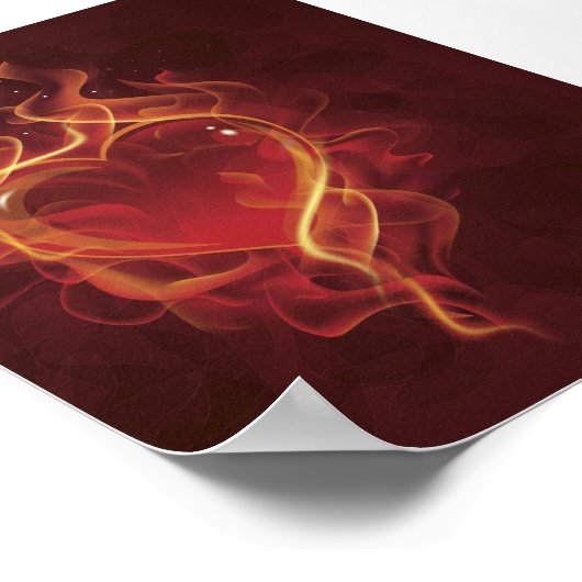 FlammenHerzfeuer dunkelrote Liebe Flammen Herzform Poster (Ecke)