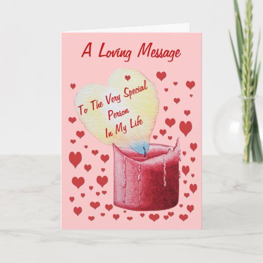 Flammenkerze mit rotem Herz und Liebe Karte (Vorderseite)