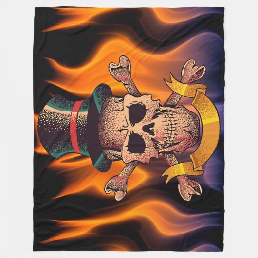 Flammenschädel Fleecedecke (Vorderseite)