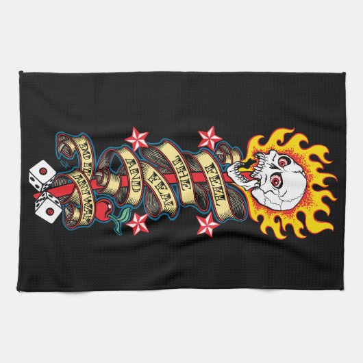 Flammenschädel fühlen die Angst Geschirrtuch (Horizontal)