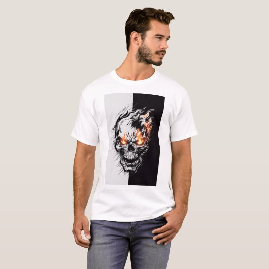 Flammenschädel - gotisches Design T-Shirt (Vorne ganz)