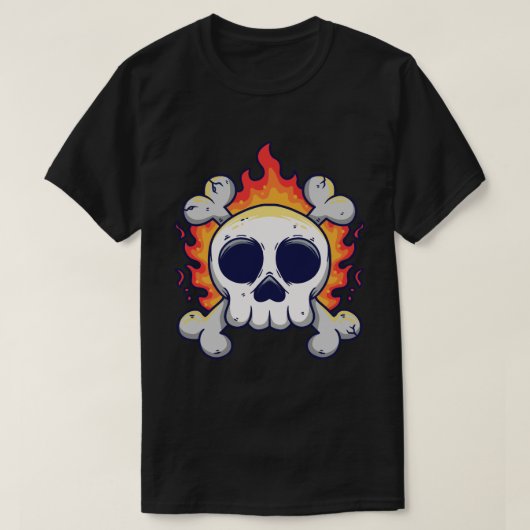 Flammenschädel mit Knochen T-Shirt (Design vorne)