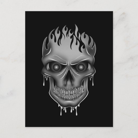 Flammenschädel - Silber Postkarte (Vorderseite)