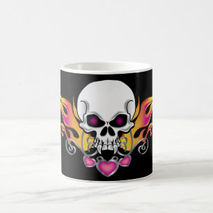 Flammenschädel und Herz Kaffeetasse