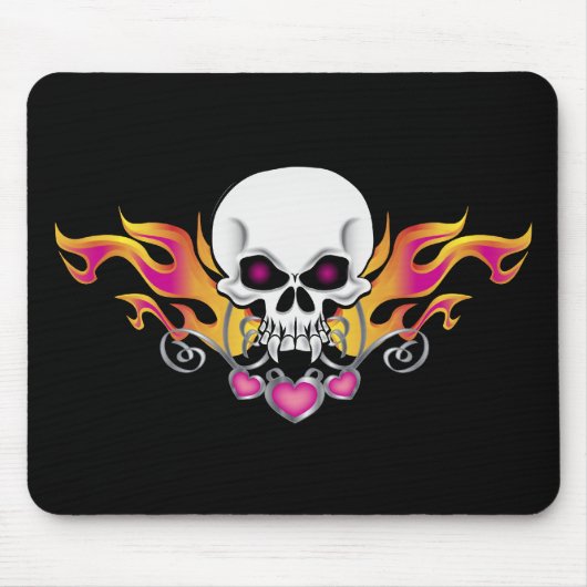 Flammenschädel und Herz Mousepad (Vorne)