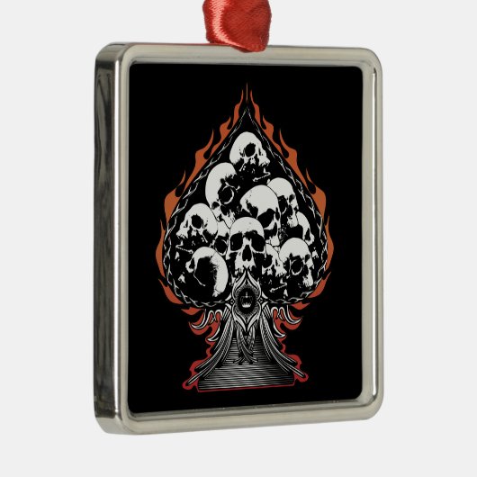 Flammenschädel und Herz Silbernes Ornament (Rechts)