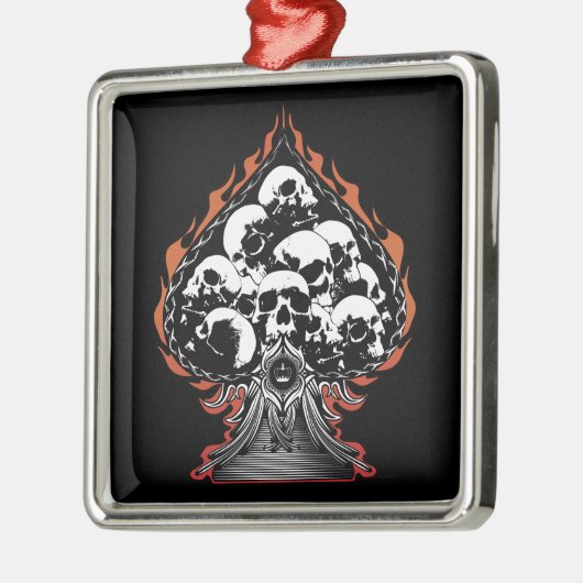 Flammenschädel und Herz Silbernes Ornament (Links)